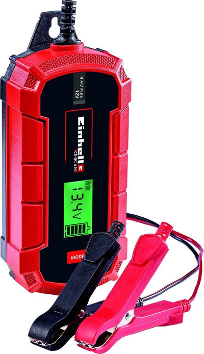 Caricabatterie Einhell CE-BC 4 m - tensione di carica: 12 V - max. corrente di carica: 4 A - batterie da min. da 3 a massimo 120 Ah - funzione di carica di mantenimento - adatto per batterie al gel, AGM e al piombo-acido esenti da manutenzione