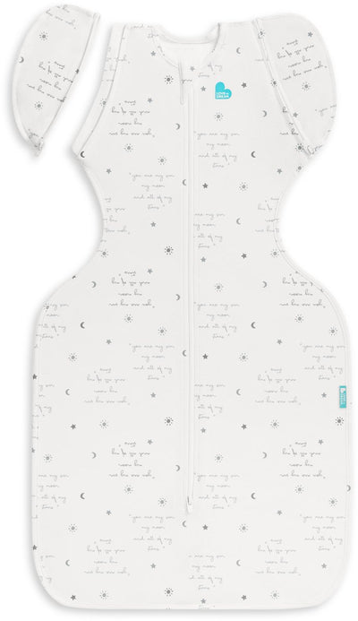 Love to dream ™ baby sleeping bag swaddle up™ - reducing swaddling - baby 4-6 months - 6-8.5 kg - summer - white with text