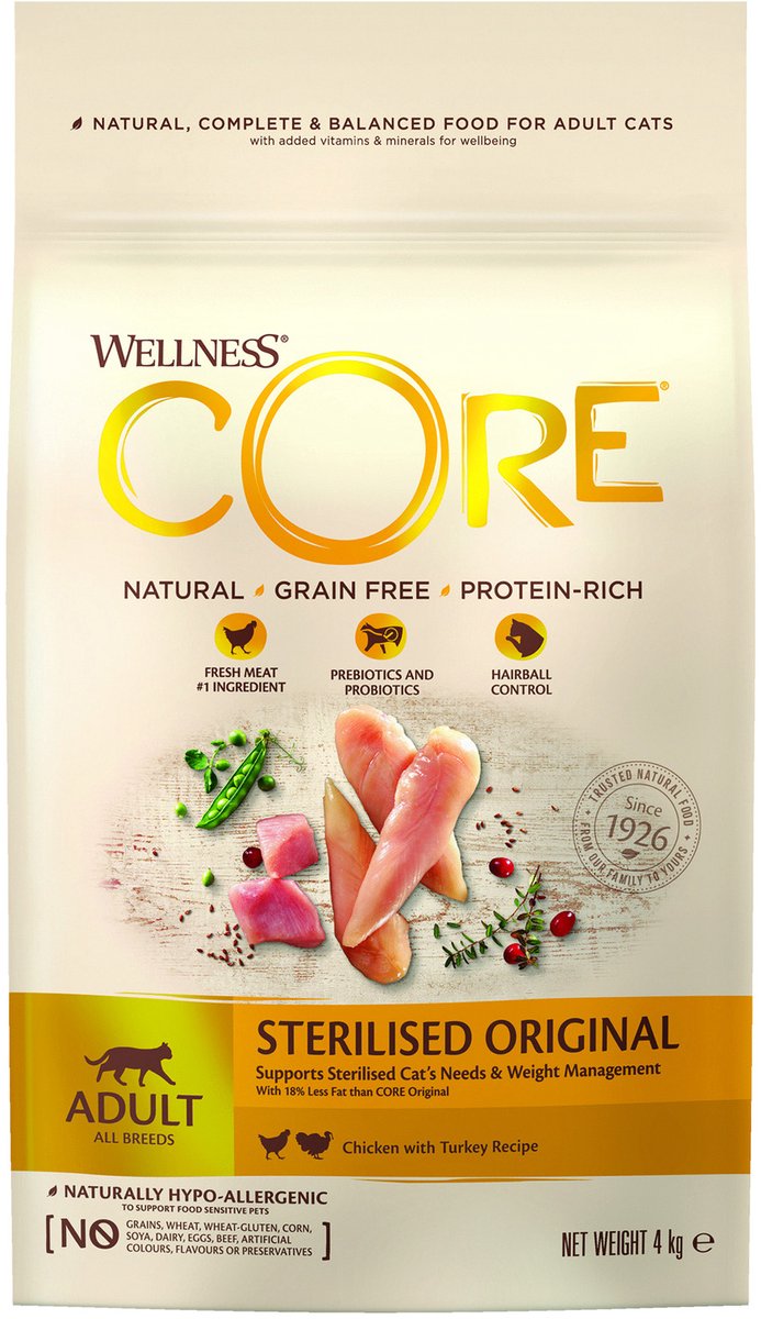 Wellness Core grain free gatto pollo sterilizzato tacchino - cibo per gatti - 4 kg