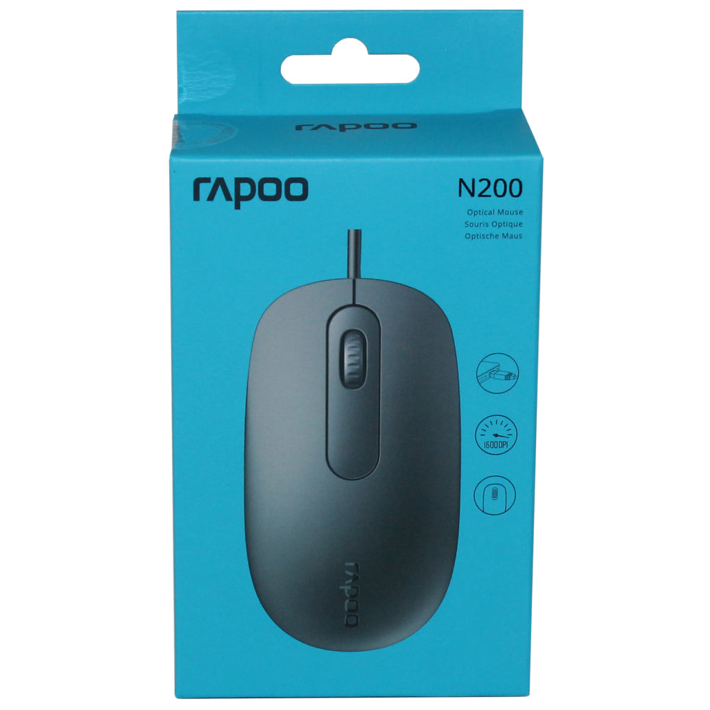 Ratón rapoo con cable negro n200