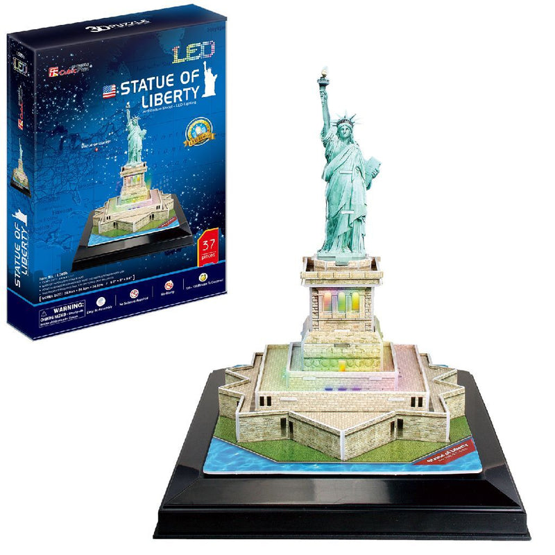 Divertente puzzle 3D cubico statua della libertà + illuminazione a LED 37 pezzi