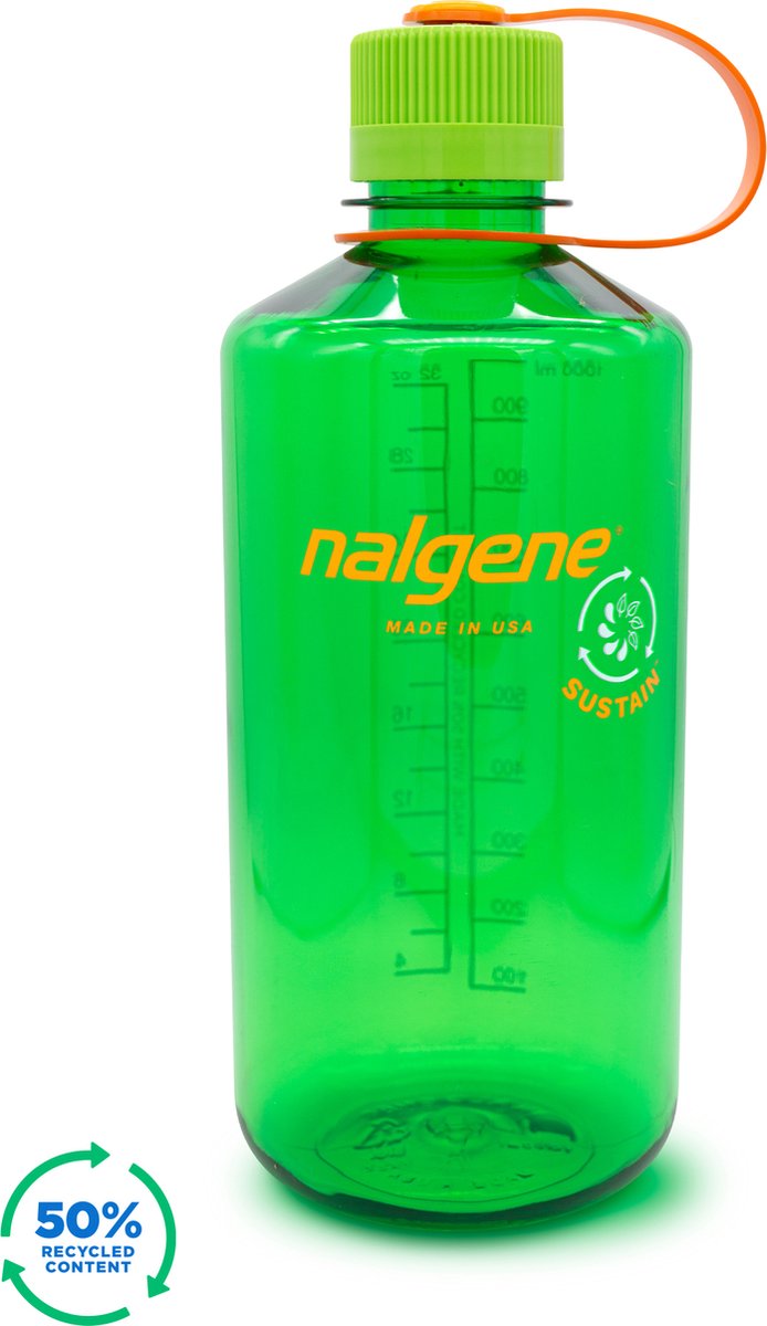 Nalgene - botella de boca estrecha - botella para beber - botella de agua - a prueba de fugas - 1000ml - libre de bpa - sustentar - bola de melón