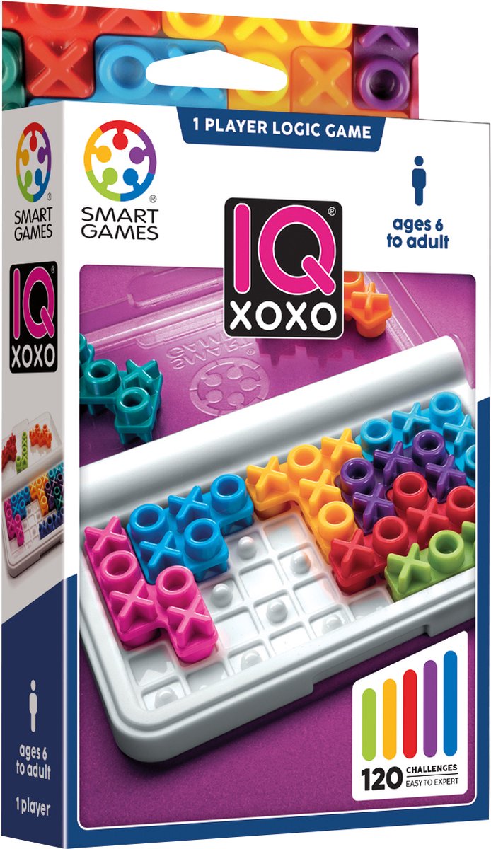 Smartgames IQ xoxo - juego de pensamiento lógico rompecabezas de viaje - 120 tareas con patrón xoxo - juego educativo en solitario para niños y adultos - a partir de 6 años