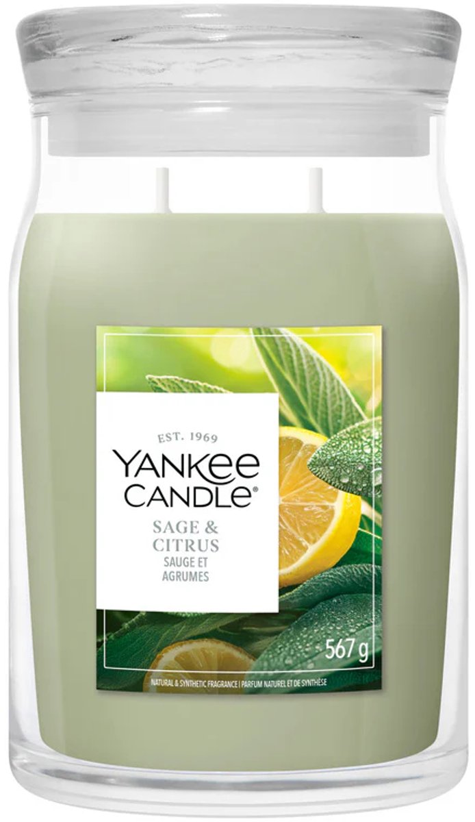 Yankee candle - sage citrus large jar geurkaars - 90 branduren - twee lonten