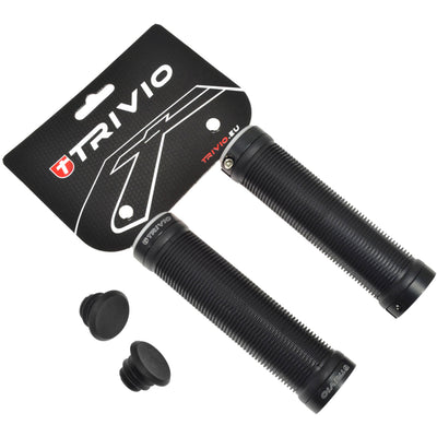 Trivio - maniglie bicicletta con impugnatura scanalata nera + lock-on nero