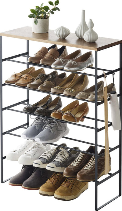 Zapatero Yamazaki con tapa de madera - 6 niveles - torre - negro