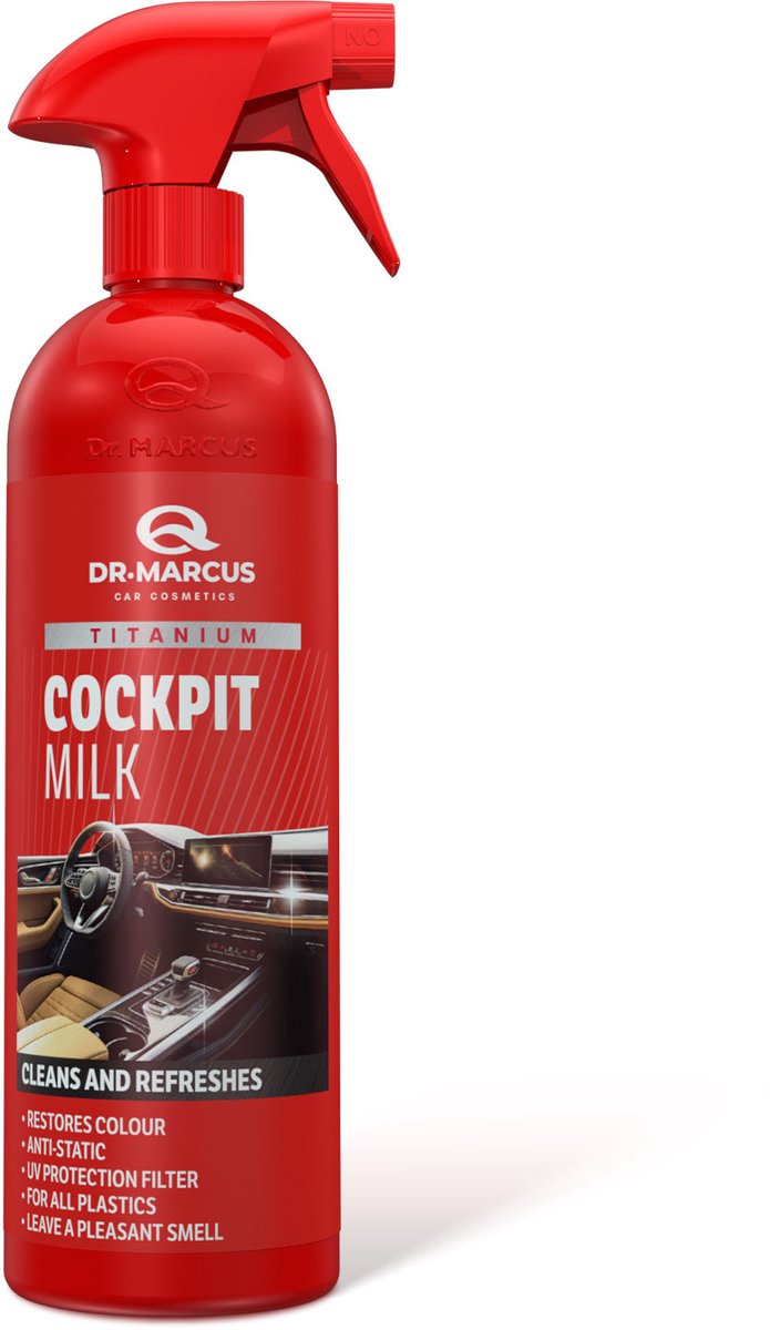 Dr. marcus Titanium Line Satin Cockpit Milk - 3 in 1 lucida, protegge e rinfresca - Cockpit Spray - Detergente Cockpit per tutte le superfici in plastica - 750 ml