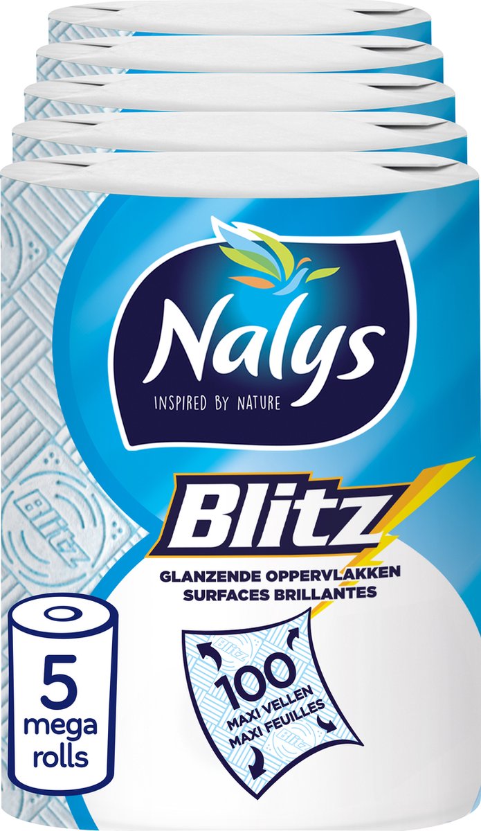 Papel de cocina Nalys blitz - 5 mega rollos - 3 capas - paquete económico - embalaje de papel