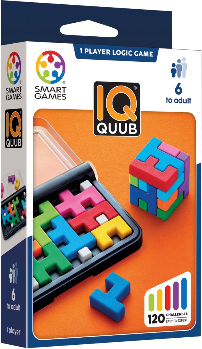 Smartgames IQ Quub - gioco di pensiero logico, puzzle a cubetti - 120 compiti in 2D e 3D - gioco educativo da solista con soft-touch - da 7 anni