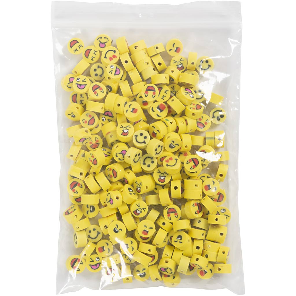 Cuentas con figuras de Creativ Company, emoji, d 10 mm, medida de agujero 1,5 mm, 200 unidades 1 caja