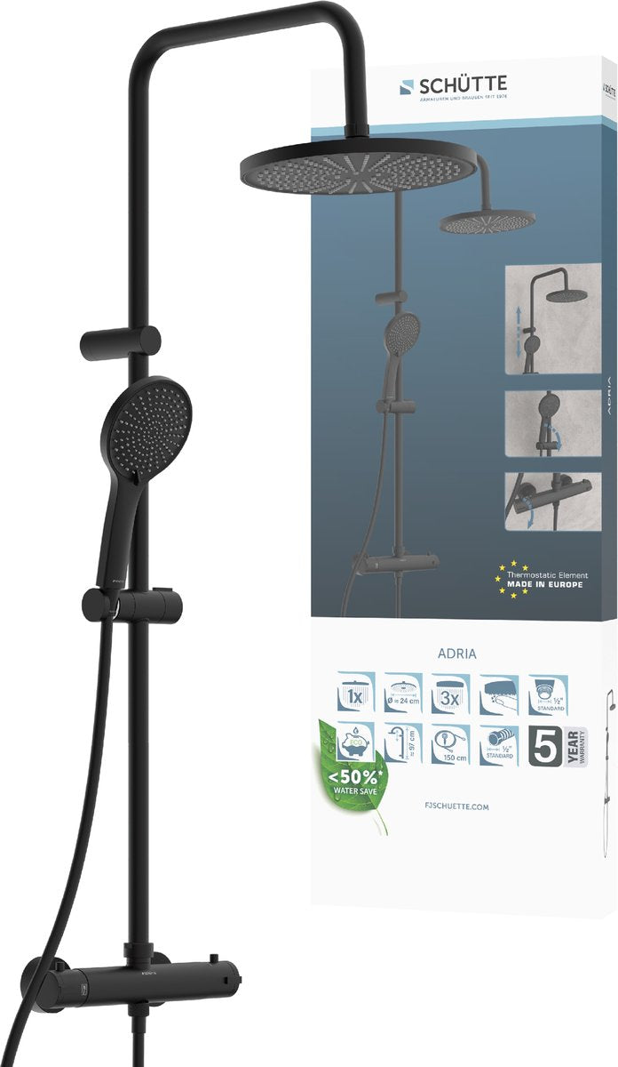Sistema de ducha Schütte adria - ducha de lluvia - con grifo de ducha termostático - negro mate