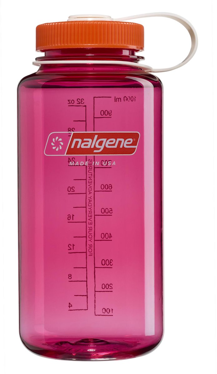 Nalgene - botella de boca ancha - botella para beber - botella de agua - 1000 ml - sin bpa - sostenido - púrpura fucsia con llama nuevo