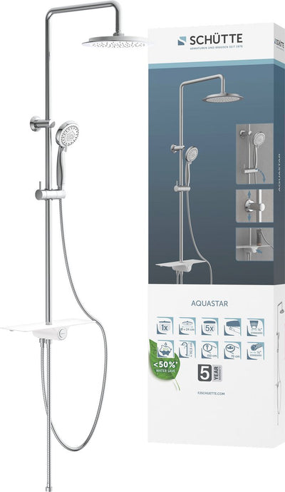 Schütte schütte pioggia set di doccia con altopiano Aquastar White e Chrome -colorato