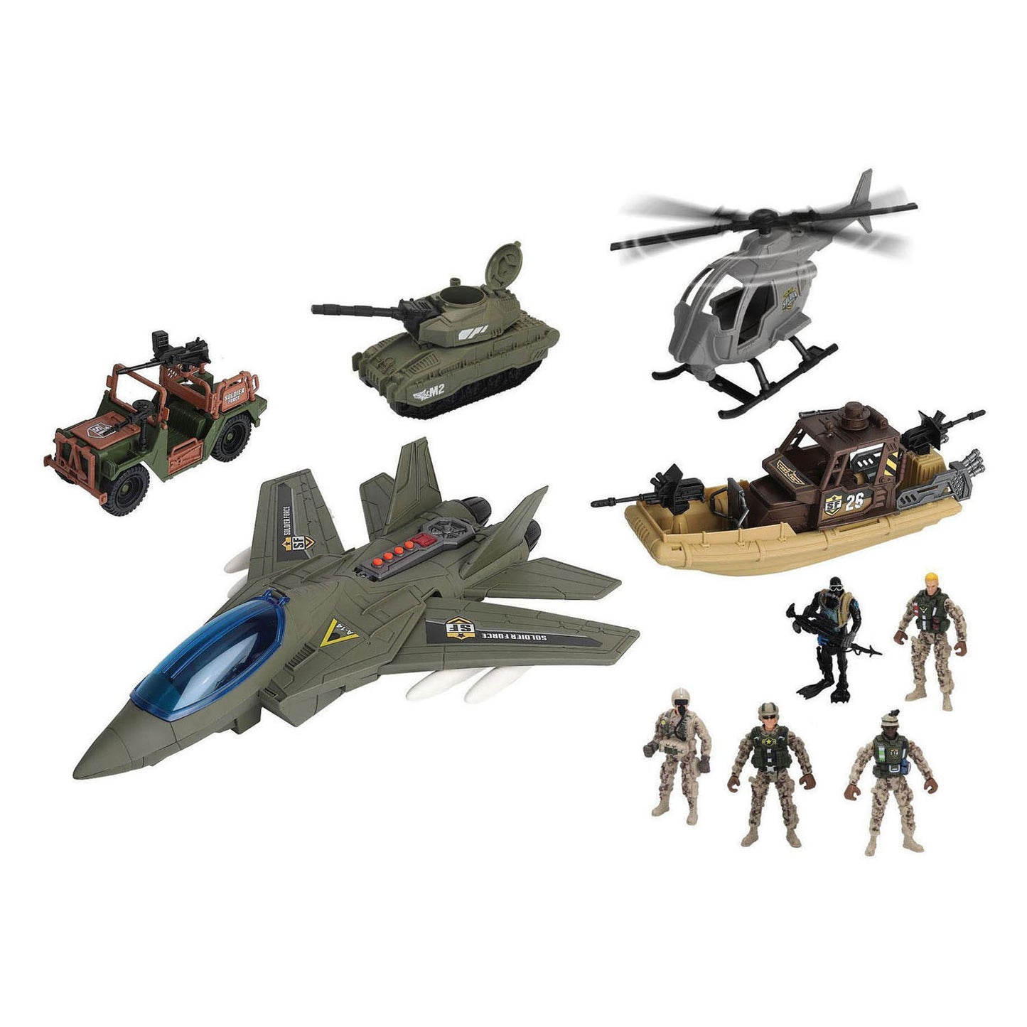 Set di veicoli militari RC per soldati e nemici - 10 pezzi.
