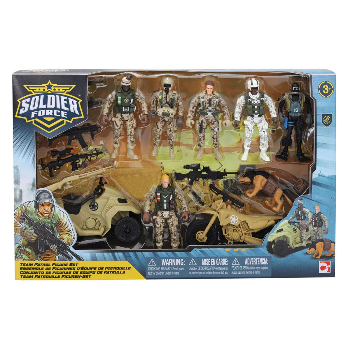 Set di personaggi RC soldato nemico, composto da 6 soldati, cane e 2 motociclette