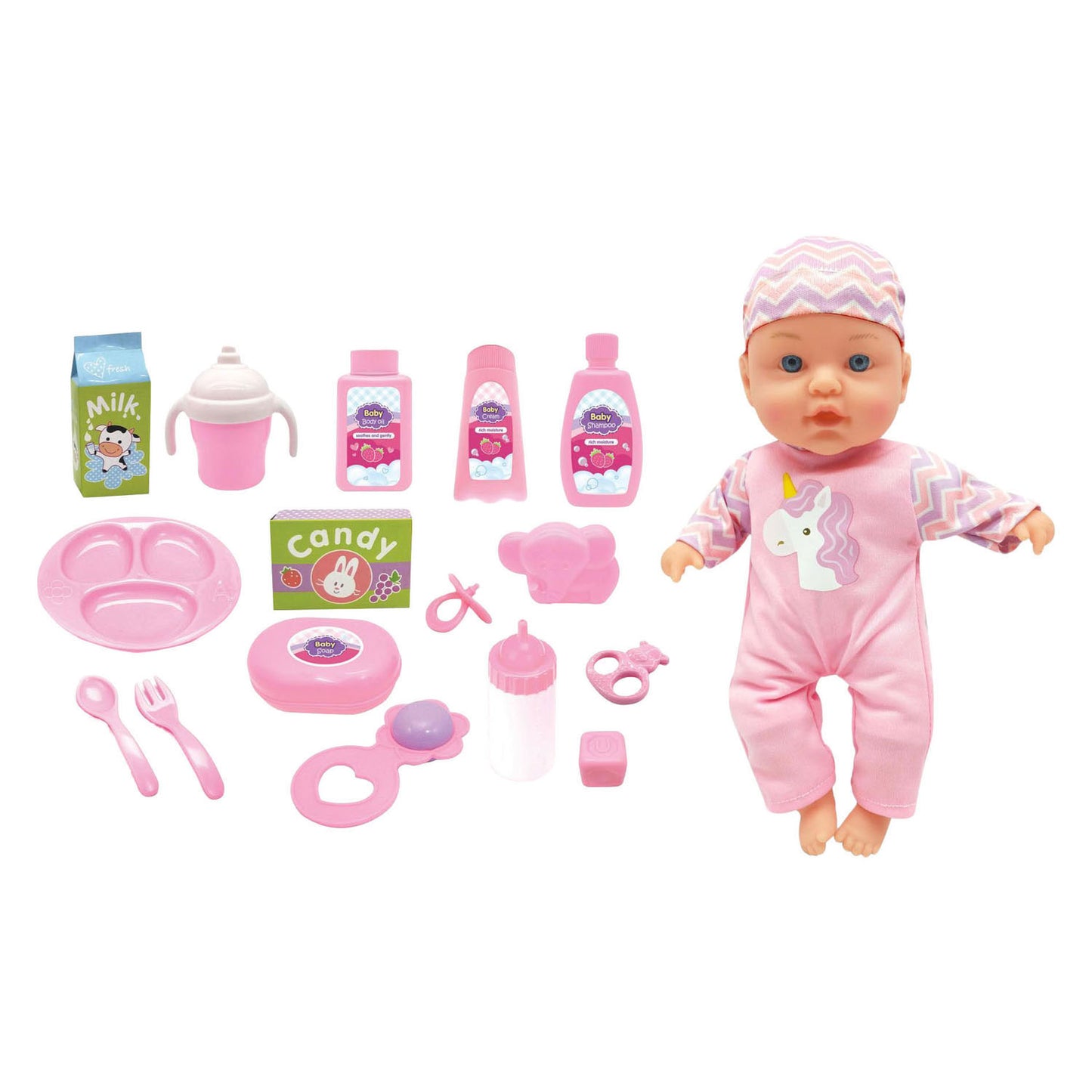 Muñeco bebé con sonidos y 16 accesorios - 31cm