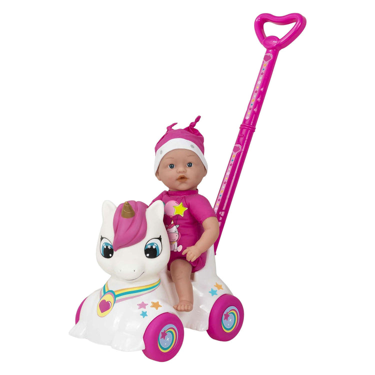 Muñeco bebé Dollicorn con correpasillos unicornio - 37cm