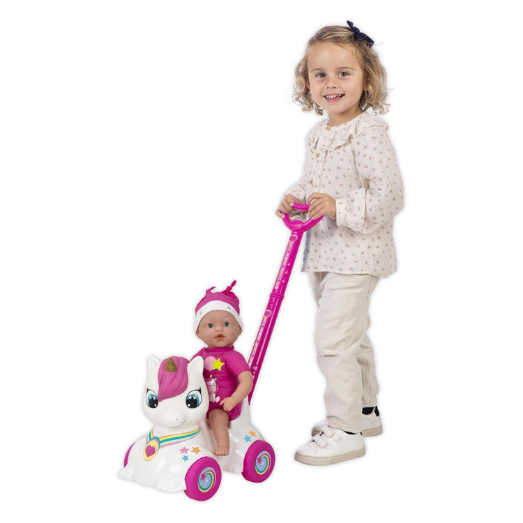 Muñeco bebé Dollicorn con correpasillos unicornio - 37cm