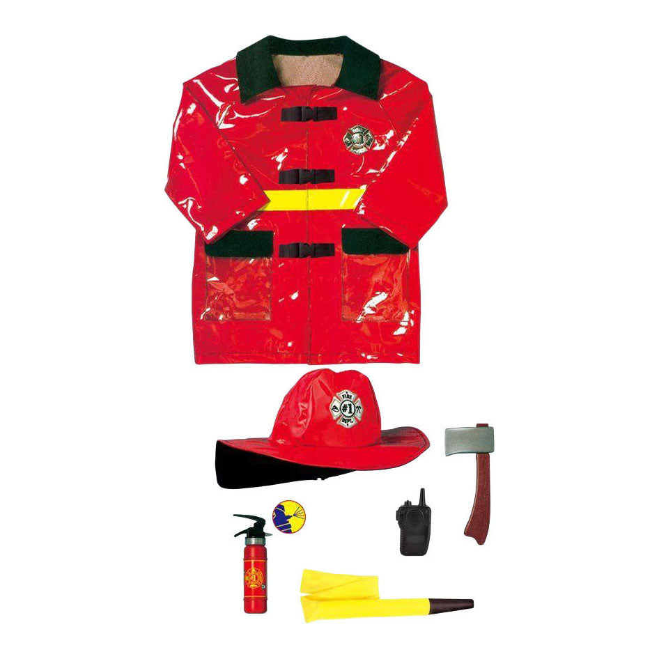 Traje de bombero con accesorios.