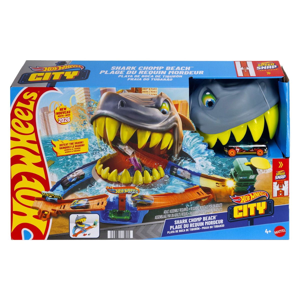 Set da gioco Hot Wheels City Shark Beach e macchinina in metallo