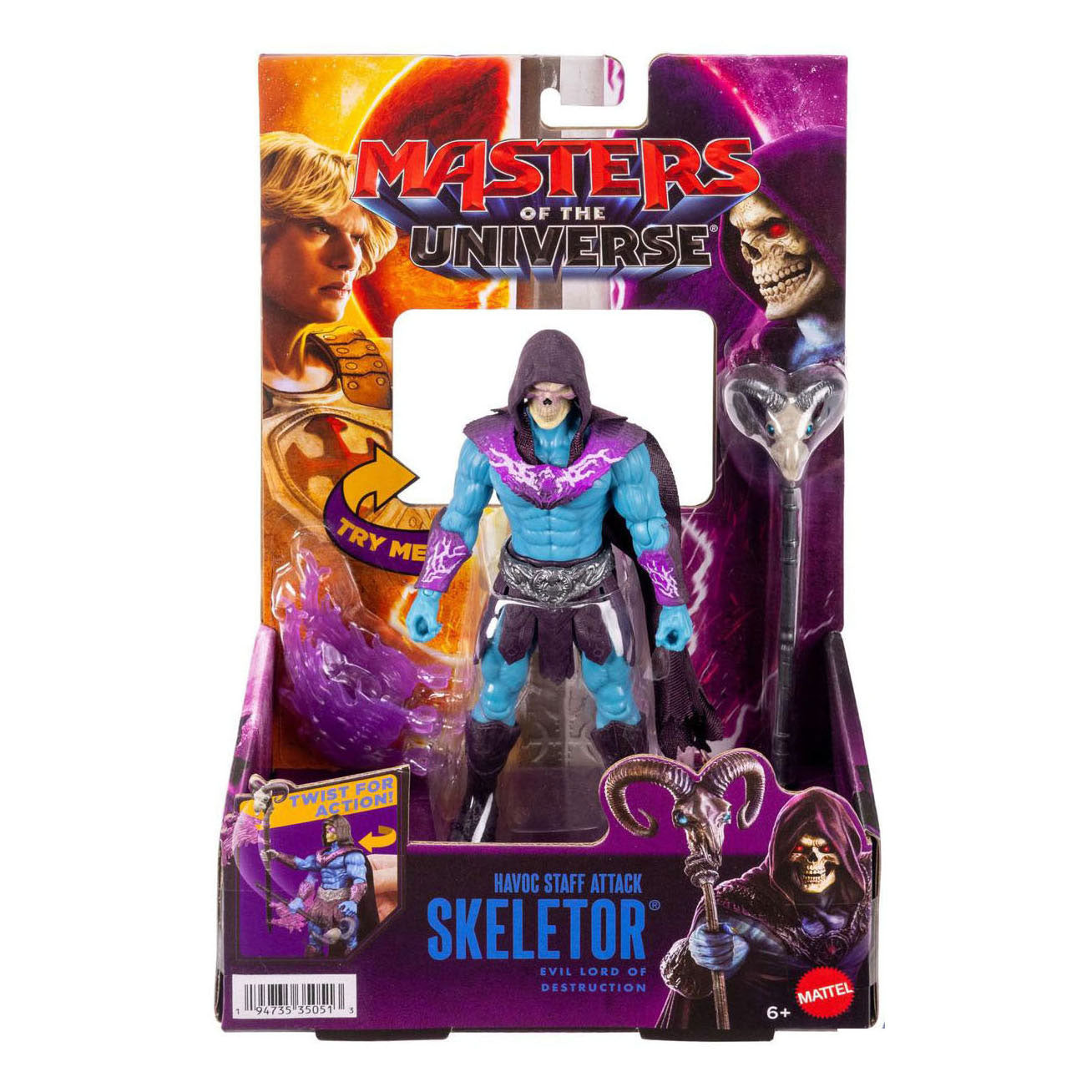 Figura del film Masters of the Universe 2026 Skeleton - con bastone di distruzione con funzione di rotazione e rilascio