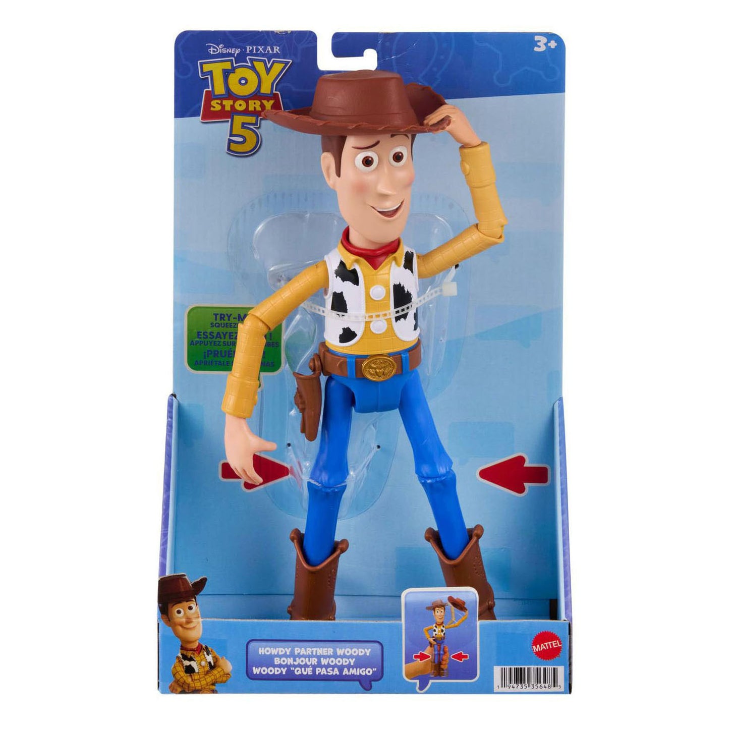 Mattel Disney e Pixar Toy Story 5 grande figura Howdy Partner Woody di 30 cm - giocattolo mobile - cappello inclinabile