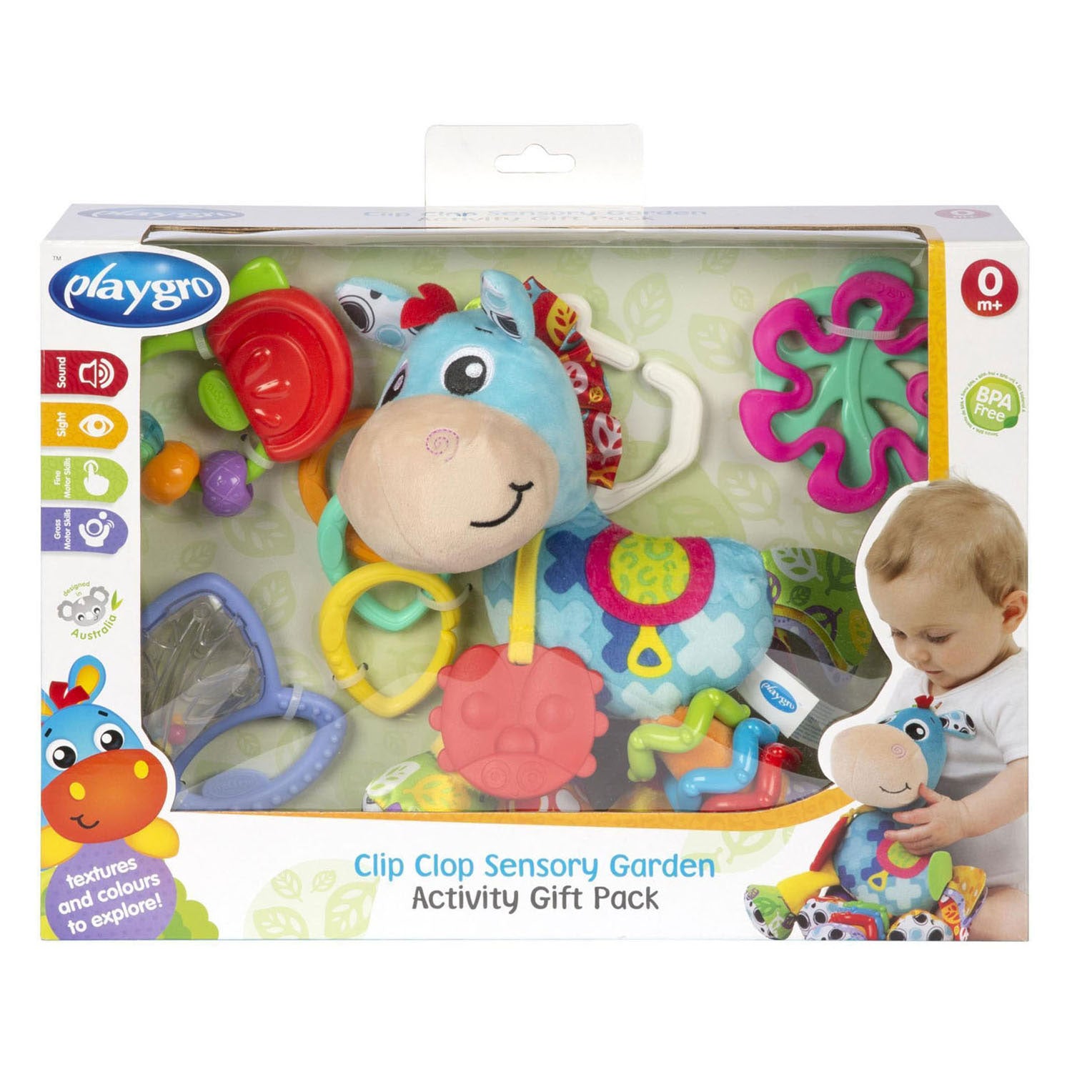 Playgro sensorische clip clop eenhoorn ontdek en speel geschenkset