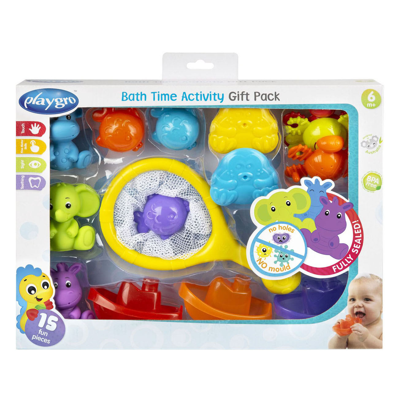 Playgro activiteiten badgeschenkset – badspeelgoed - speelgoed bad - baby bad speelgoed - badspeeltjes - waterspeelgoed- baby speelgoed 6 maanden - cadeauset baby - volledig afgesloten - geen schimmel - badspeelset 14-delig - bpa vrij