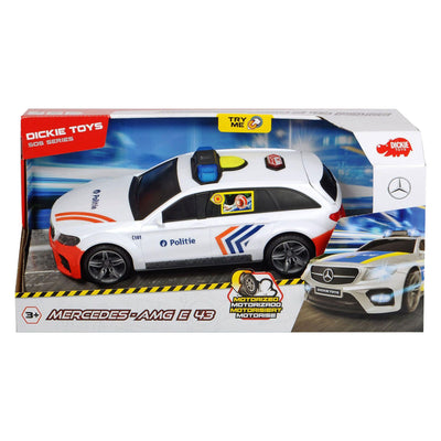 Dickie Toys Mercedes-AMG E43 SOS Coche de policía belga - 30 cm - Sonido ligero - Vehículo de juguete