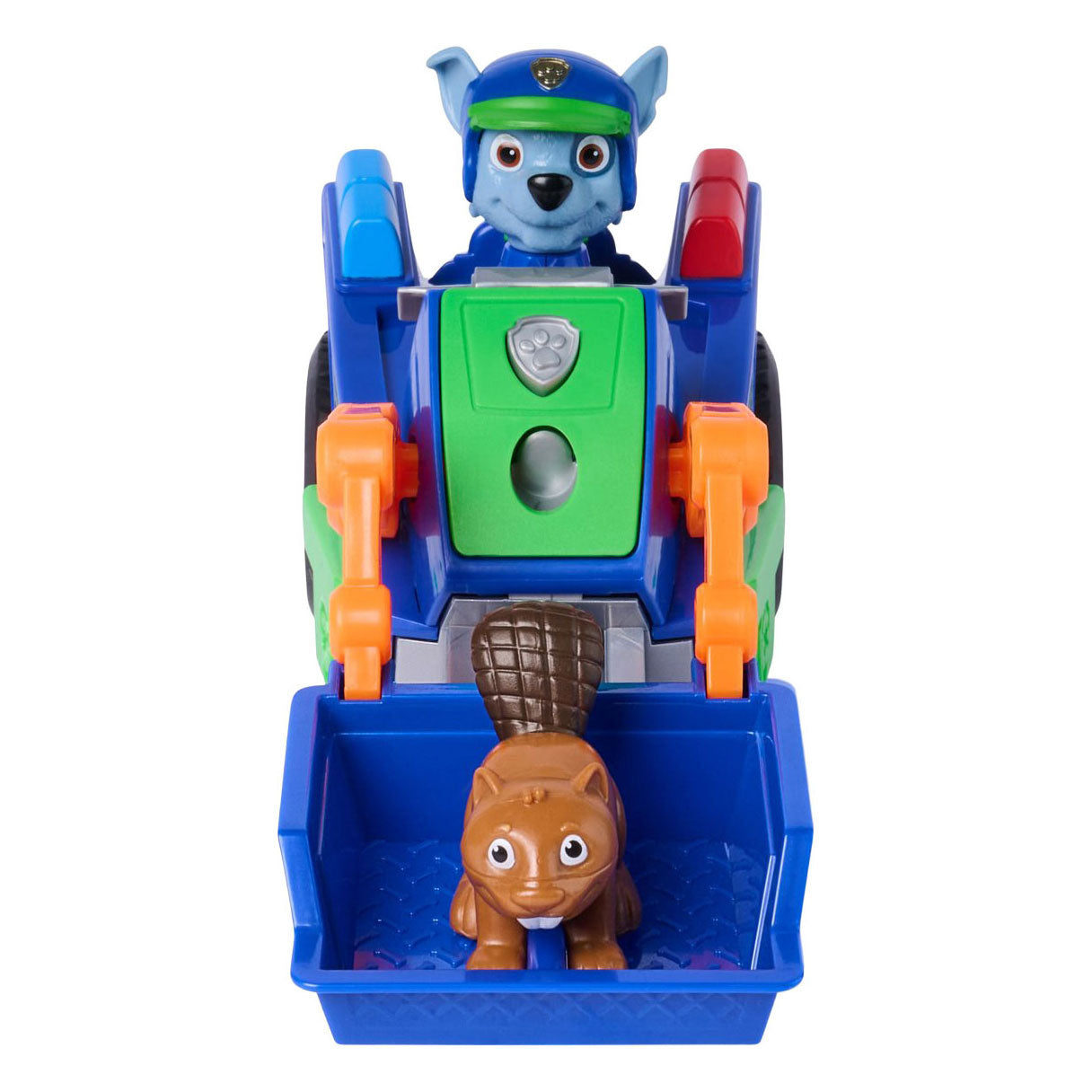 Patrulla canina - búsqueda y rescate - vehículo de reciclaje de rocky con función de retroceso de 2 figuras - vehículos de juguete