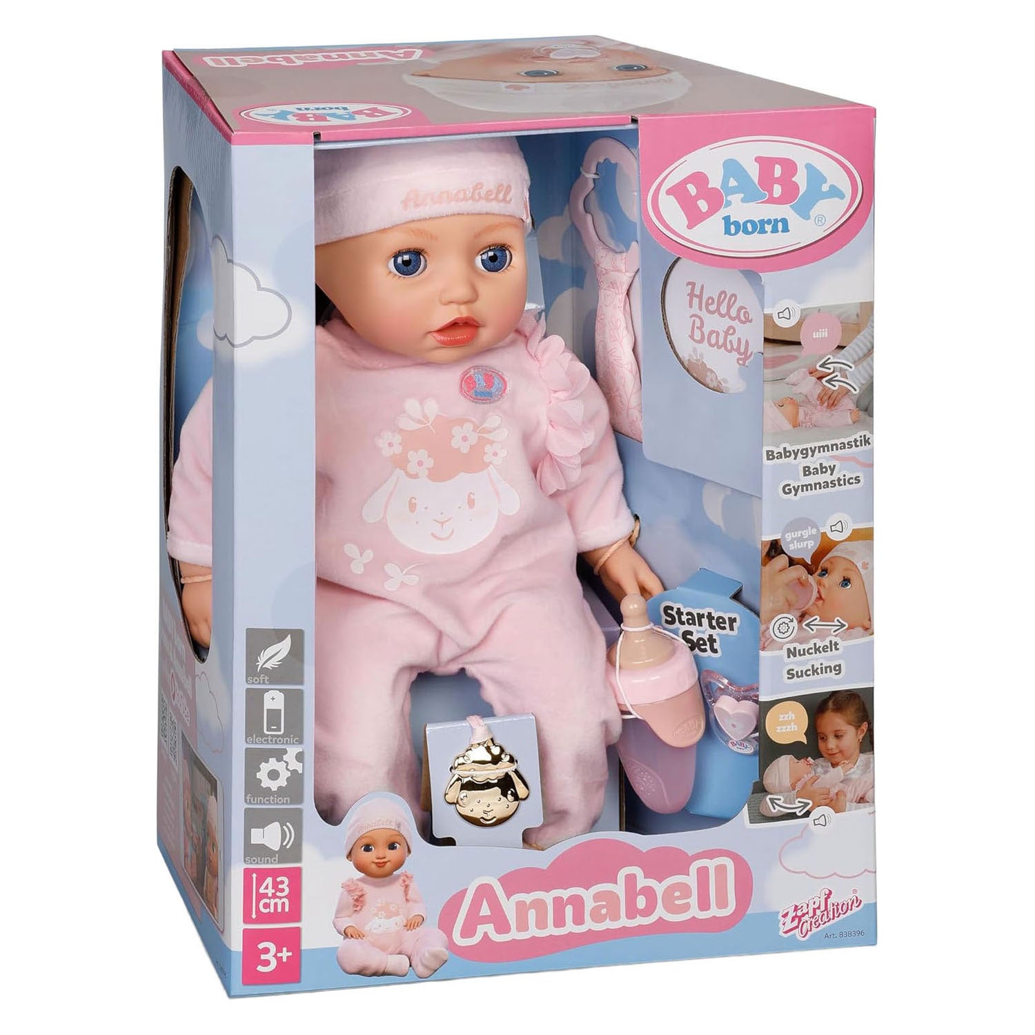Bambolina Baby Born Annabell 43 cm con accessori e suono.