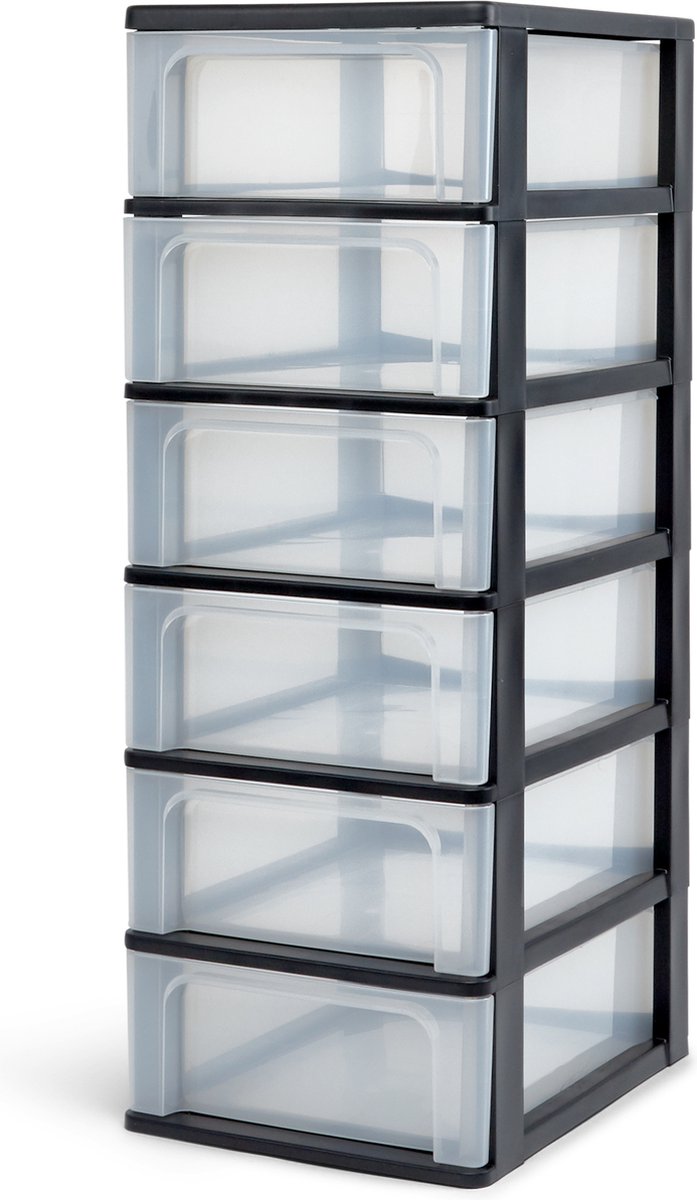Cassettiera organizer Iris sistema a4 - 6 cassetti medi - 6 x 7 l - plastica - nero trasparente