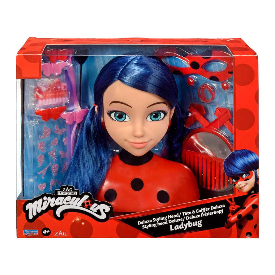 Bandai - miraculous ladybug - miraculous deluxe styling head 21cm - ladybug styling head + 30 accessories, clips, ribbons, jewelry - miraculous officially licensed - children's toys 4 years and + - p50247