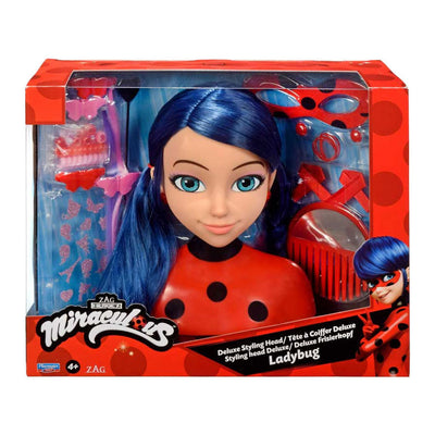 Bandai - miraculous ladybug - cabezal de peinado miraculous deluxe 21cm - cabezal de peinado ladybug + 30 accesorios, clips, cintas, joyas - miraculous con licencia oficial - juguetes para niños a partir de 4 años - p50247