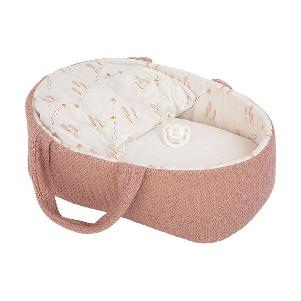 Muñeco bebé Elegance babyto rosa con cesta de transporte y almohada - 33 cm