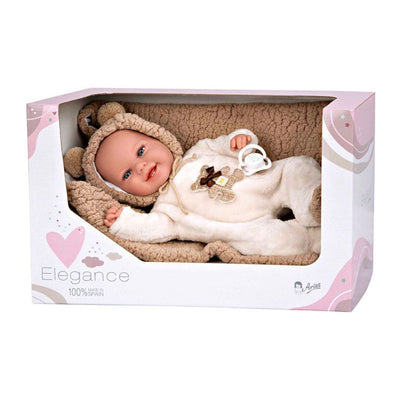 Muñeco bebé Elegance babyto traje de osito beige con mantita - 35 cm