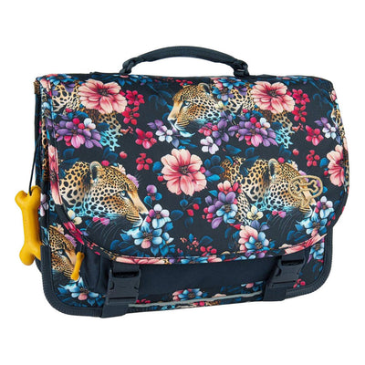 Mochila escolar de cedro índigo emboscada floral piedras y huesos