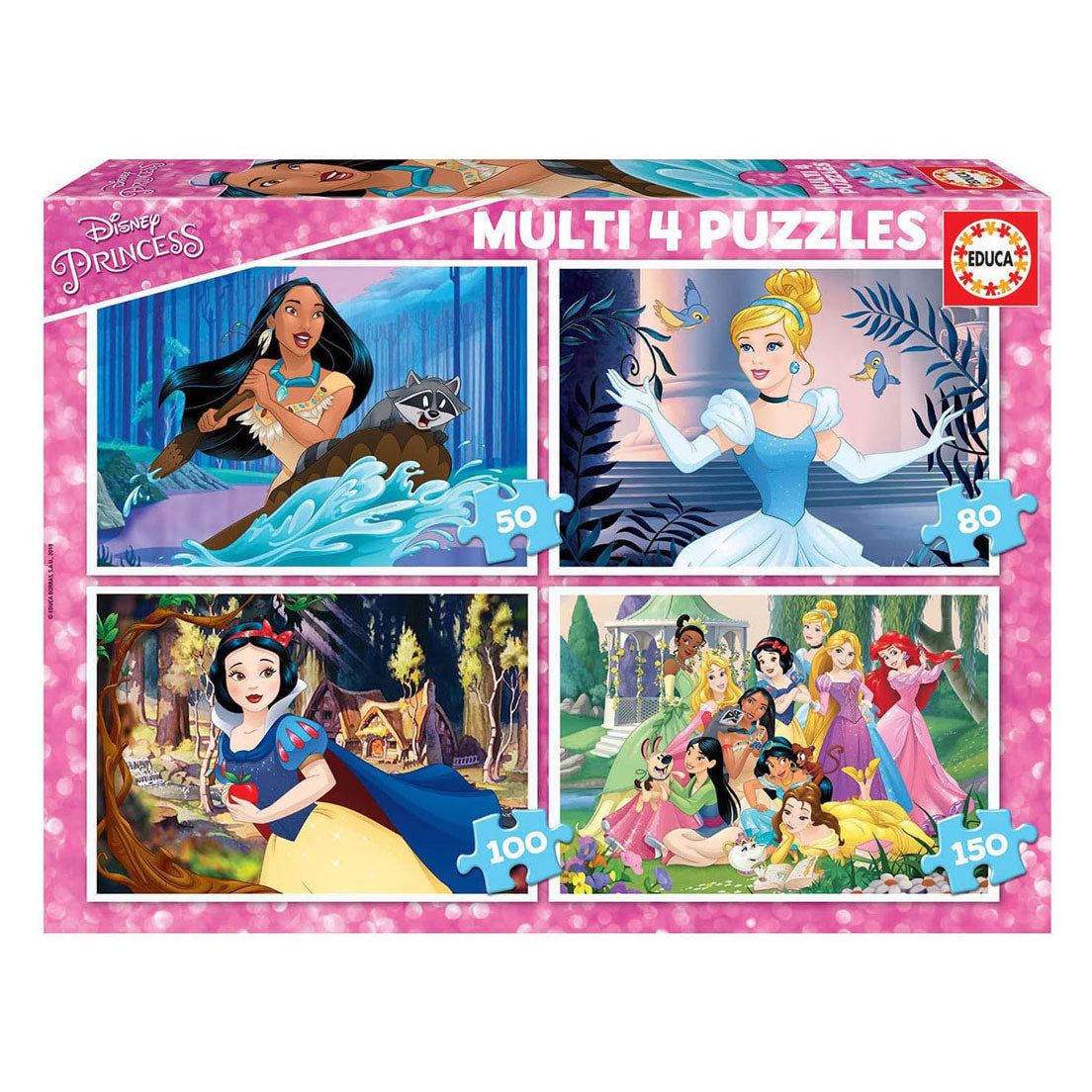 Educa - puzzel disney prinsessen - 4 puzzels van 50 80 100 150 stukjes