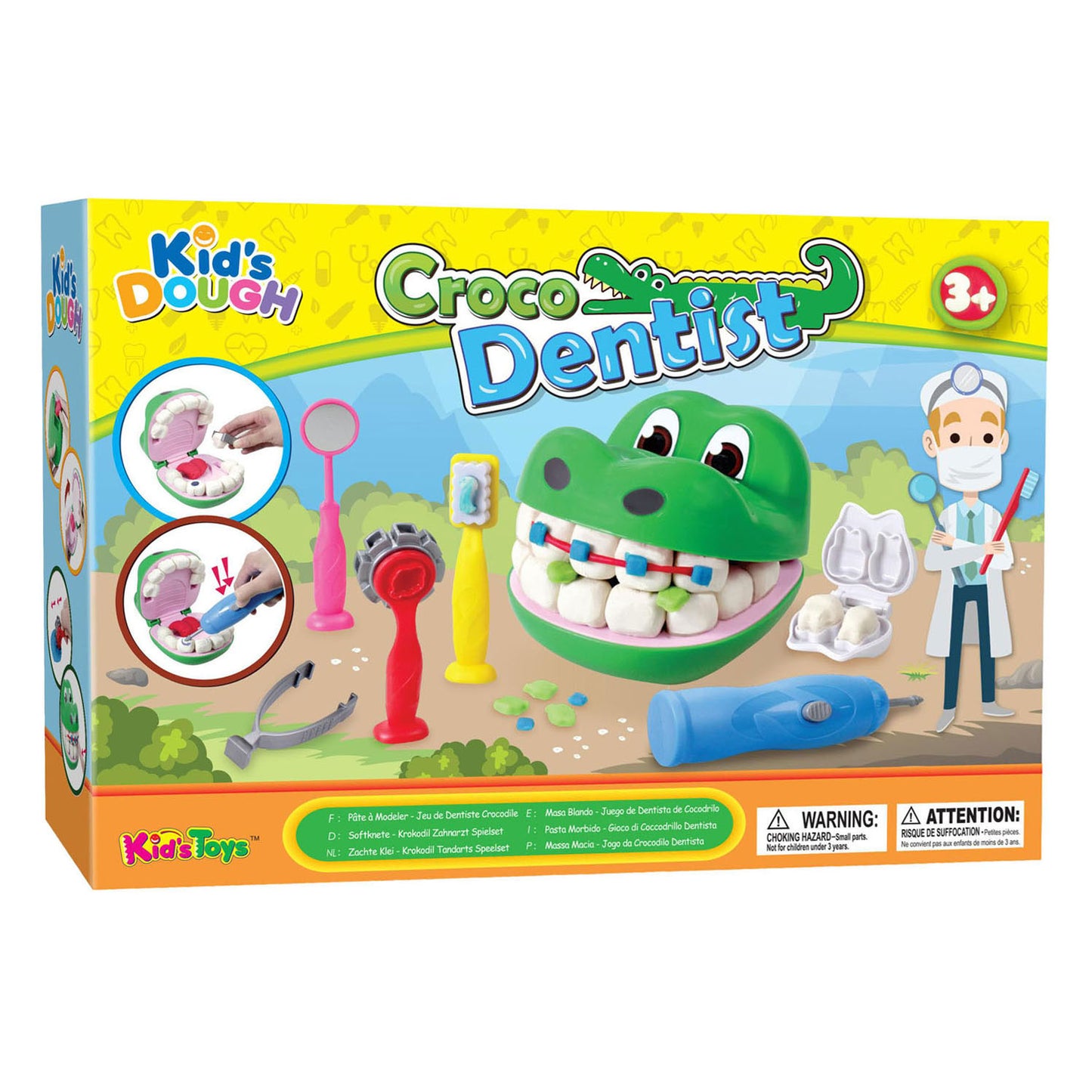 Set da gioco in argilla per dentista coccodrillo con impasto per bambini