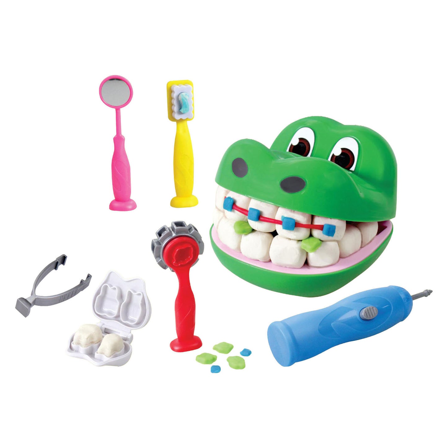 Set da gioco in argilla per dentista coccodrillo con impasto per bambini