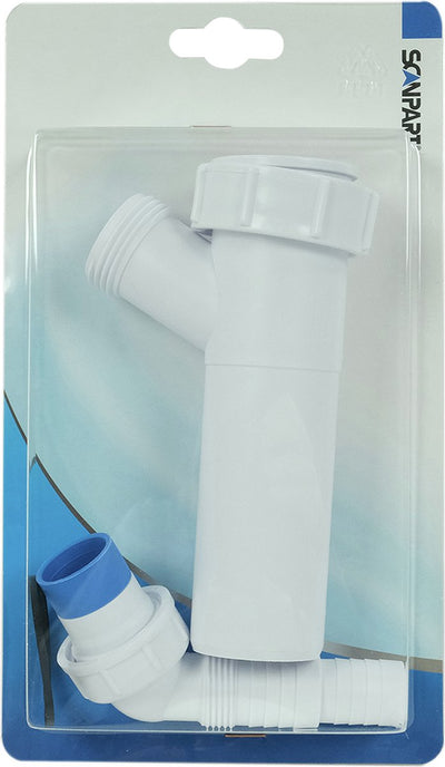 Desagüe en T de PVC Scanpart - apto para lavadora y secadora - accesorio - pieza de acoplamiento - para 2 mangueras de drenaje de agua