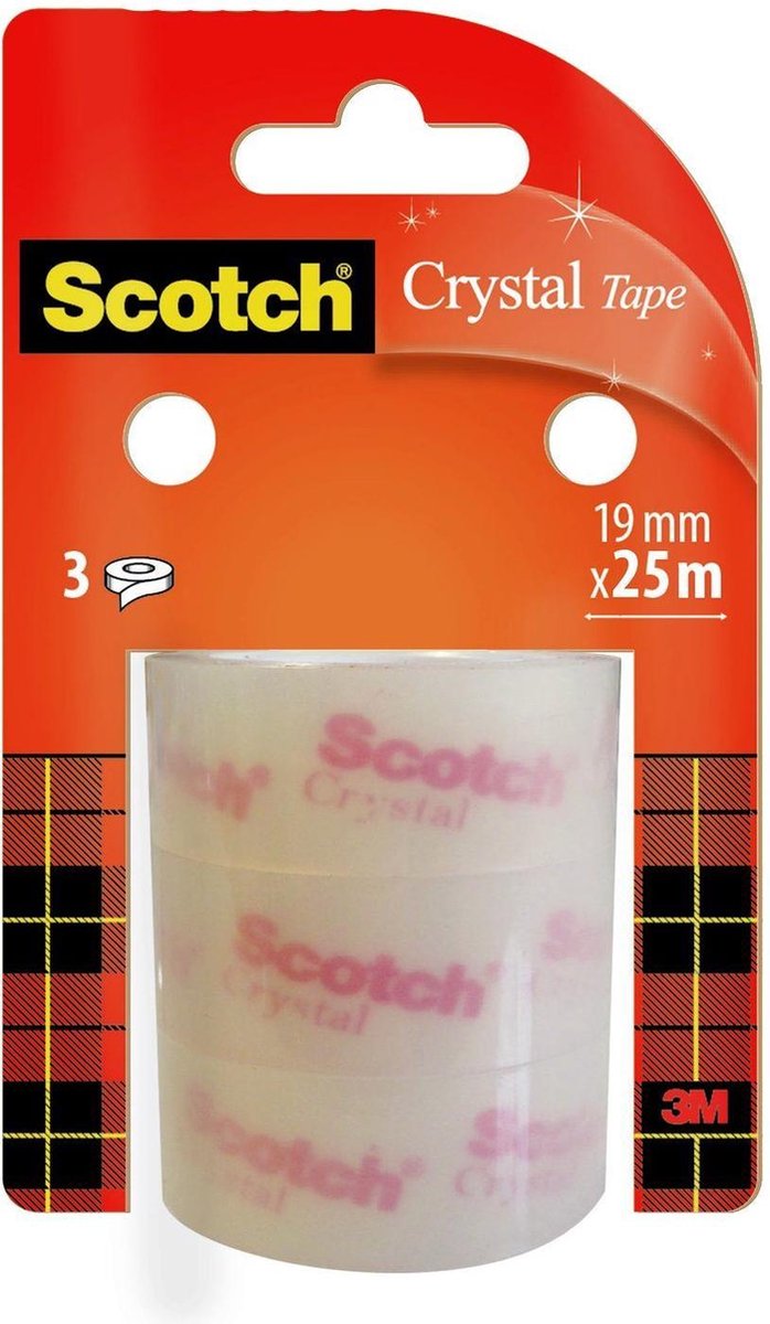 Cinta transparente Scotch ®, recambios, 19 mm x 25 m, 3 rollos