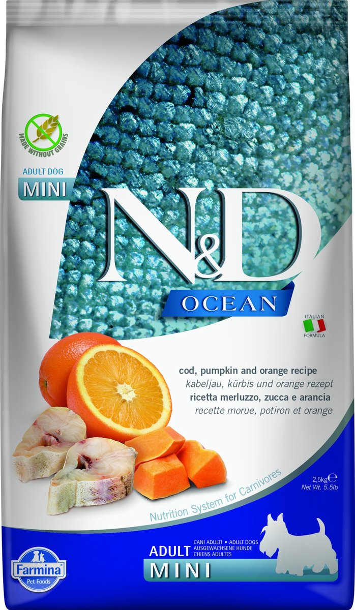 Farmina n d ocean cane adulto mini - merluzzo, zucca arancione - 2,5 kg