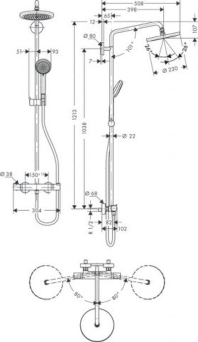 Hansgrohe croma showerpipe 220 1jet con termostato cromado