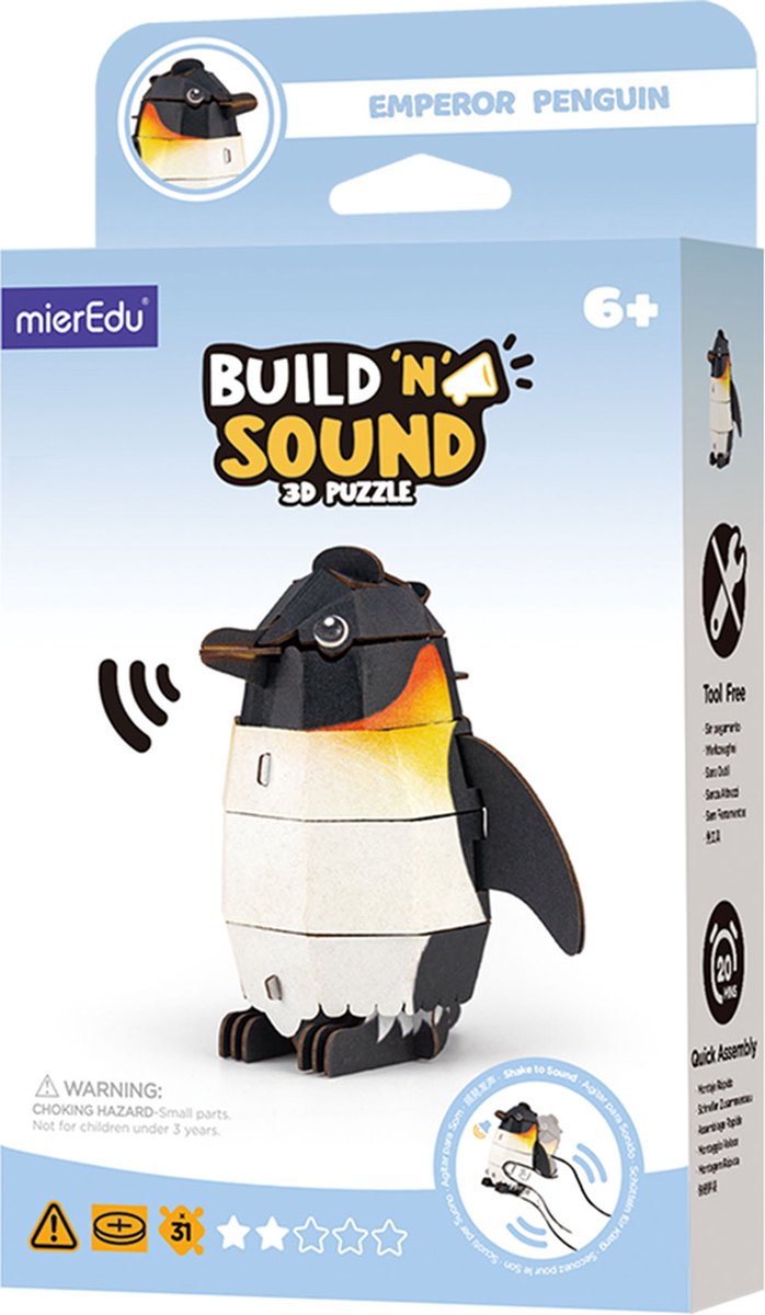 Puzzle 3D Mieredu - pinguino imperatore - con suono - 8,79x6,69x9,06cm - 6 anni