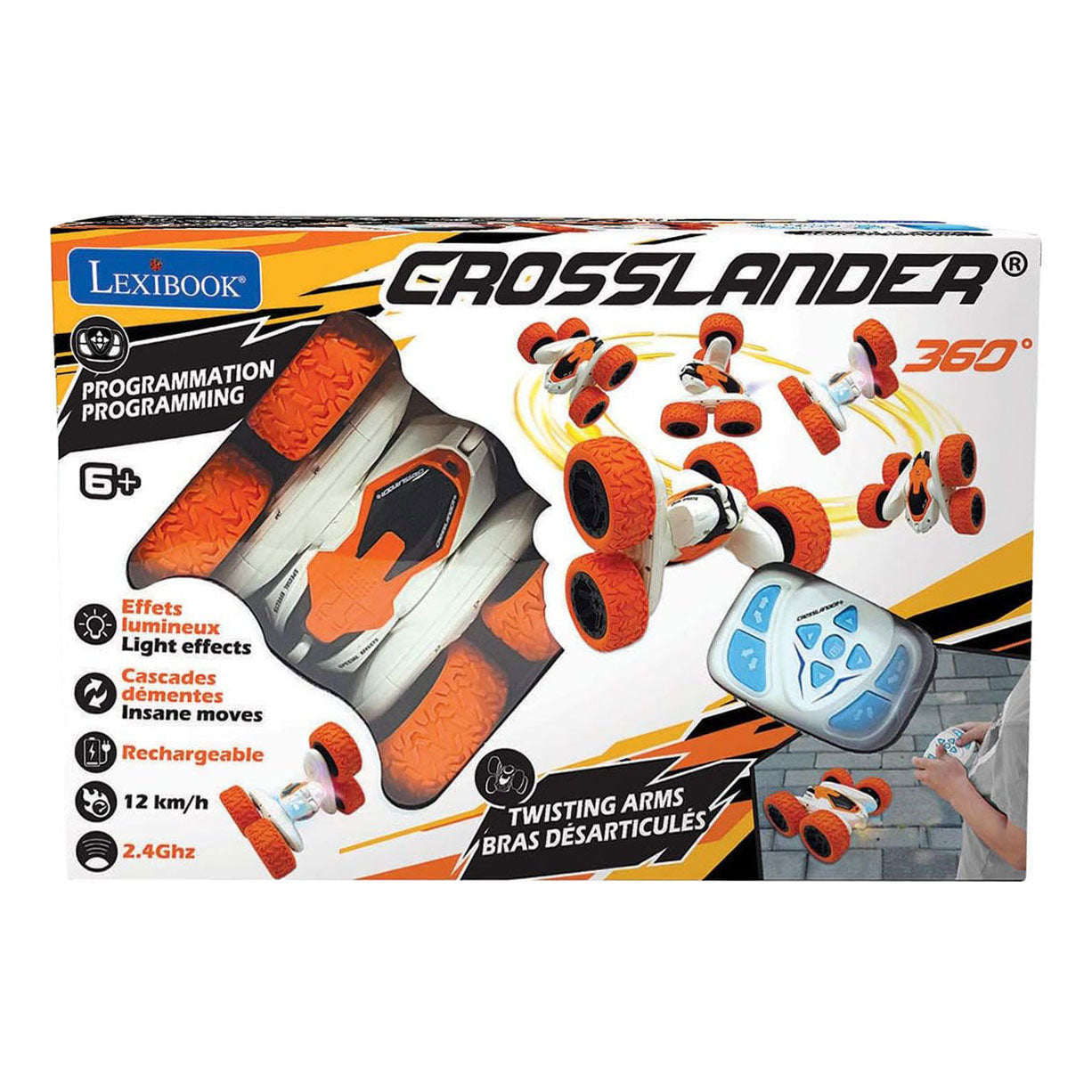 Lexibook crosslander®: auto acrobatica radiocomandata ricaricabile e programmabile con illuminazione e controllo da polso