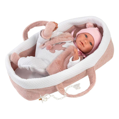 Muñeco bebé Mimi de cuerpo blandito con capazo y chupete - 42 cm