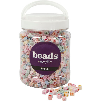 Perline con lettera aziendale Creativ, misura 6x6 mm, dimensione buco 3 mm, ca. 2300 pezzi, 500 g, 700 ml 1 scatola
