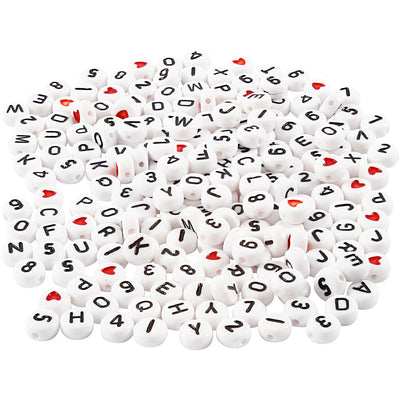 Cuentas con letras Creativ Company, tamaño 7 mm, medida del agujero 1,2 mm, aprox. 1500 piezas, blanco, 200 g 1 caja