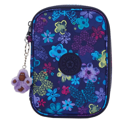 Kipling 100 tripe pencil case - dark flower stamp